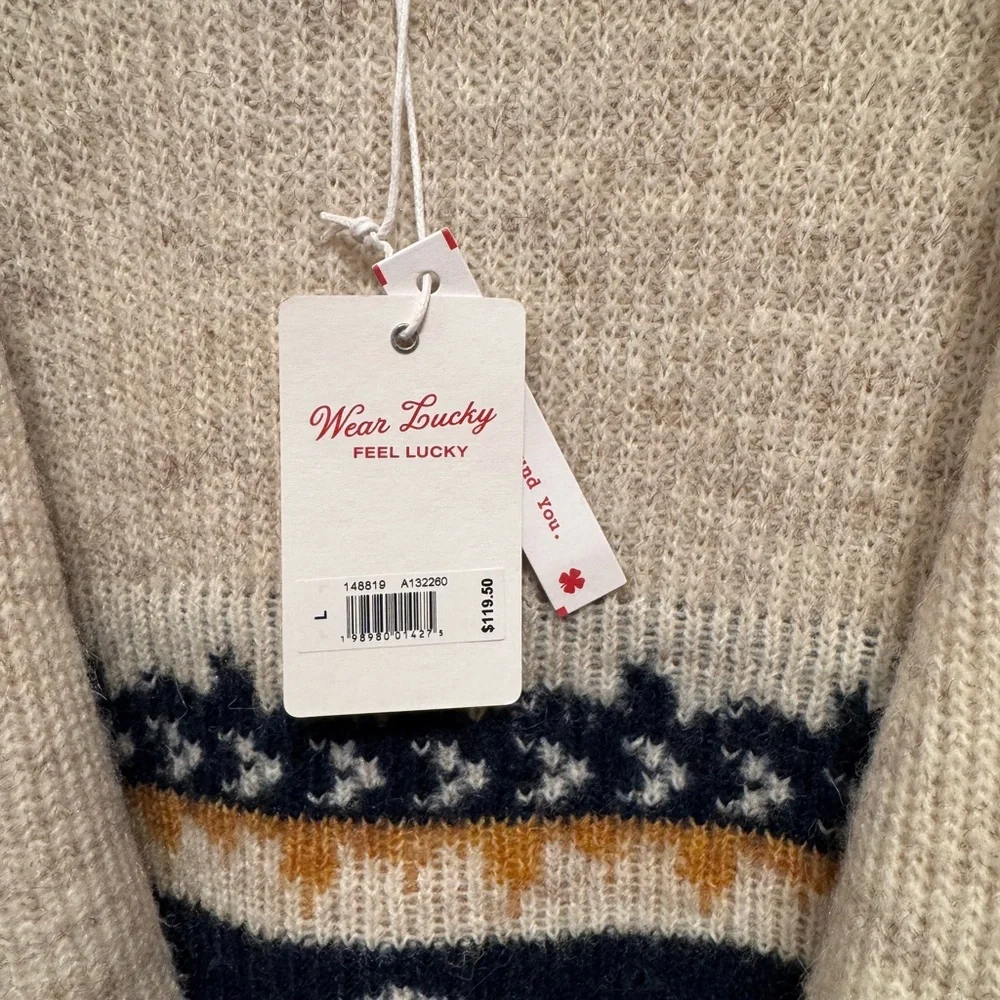 Lucky Brand NWT Shawl Open Cardigan Aztec Southwest Navy Gold Cream sz. Large - Picture 4 of 4